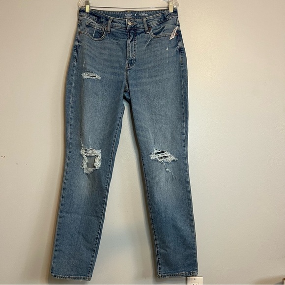 NEW Old Navy Womens High Rise Straight Jeans Tall Sz 12 Distressed Med Wash